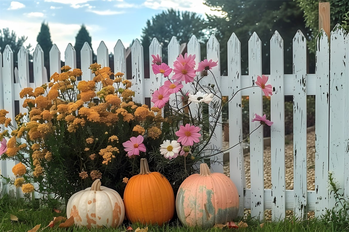 Fall Pumpkin Flower Garden Fence Backdrop RR7-261