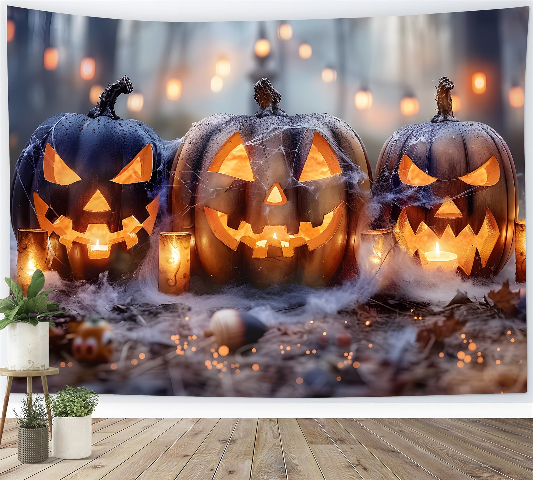 Halloween Pumpkin Lanterns Spooky Forest Backdrop RR7-262