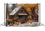 Fall Pumpkin Cottage Snowy Garden Backdrop RR7-263