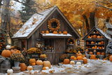 Fall Pumpkin Cottage Snowy Garden Backdrop RR7-263