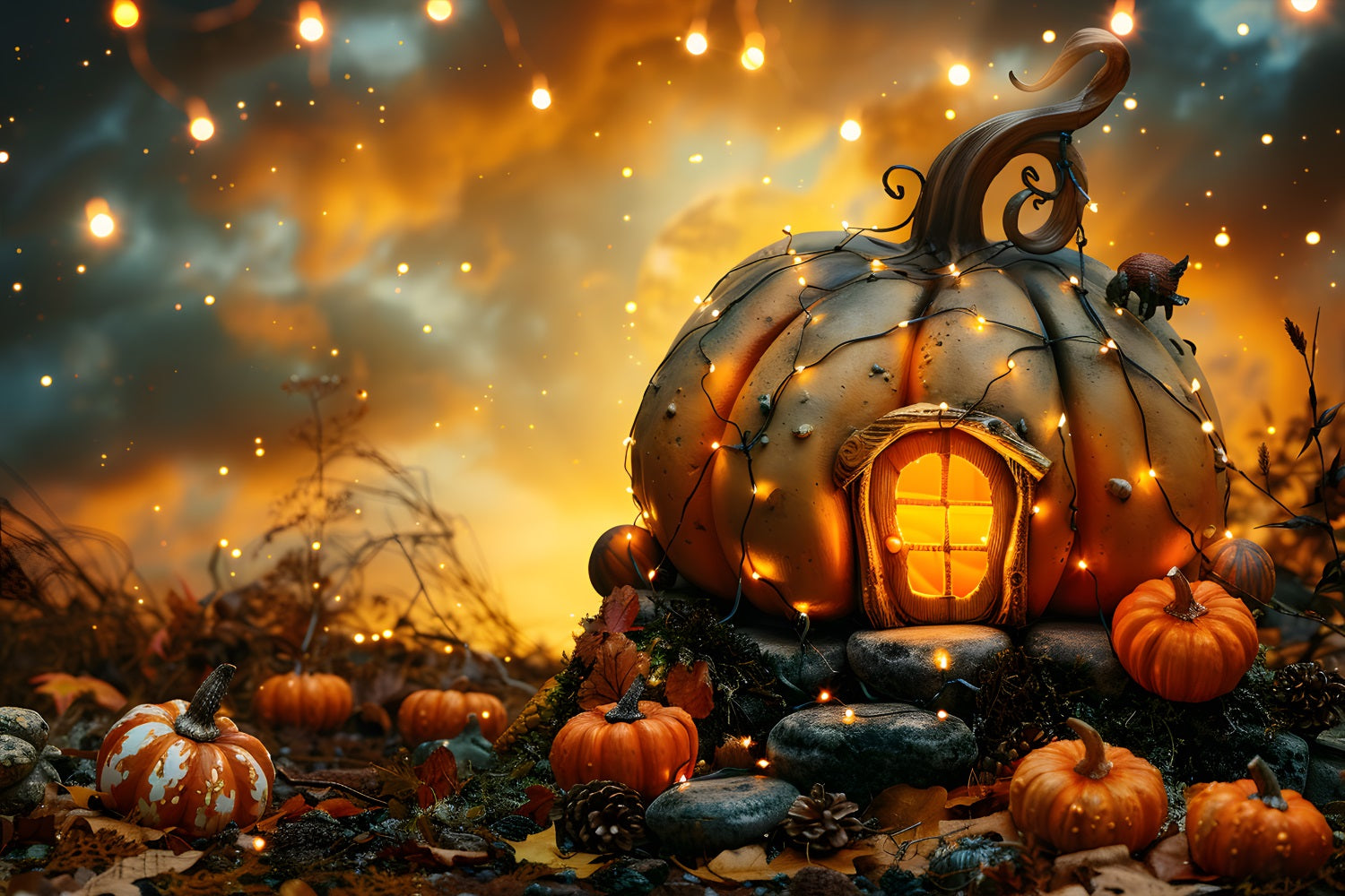 Halloween Enchanted Pumpkin House Backdrop RR7-265