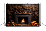 Halloween Pumpkin Lanterns Gothic Fireplace Backdrop RR7-266