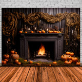 Halloween Pumpkin Lanterns Gothic Fireplace Backdrop RR7-266