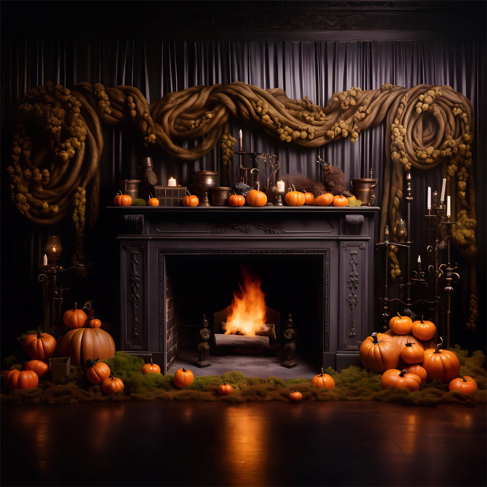 Halloween Pumpkin Lanterns Gothic Fireplace Backdrop RR7-266