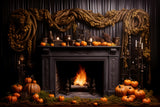 Halloween Pumpkin Lanterns Gothic Fireplace Backdrop RR7-266