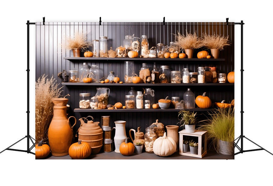 Autumn Pumpkin Jar Shelf Decor Backdrop RR7-267