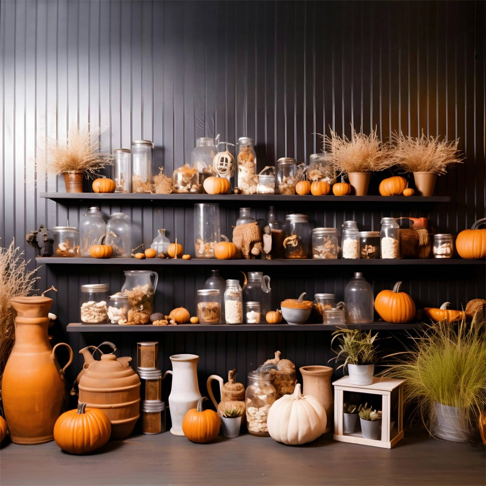 Autumn Pumpkin Jar Shelf Decor Backdrop RR7-267