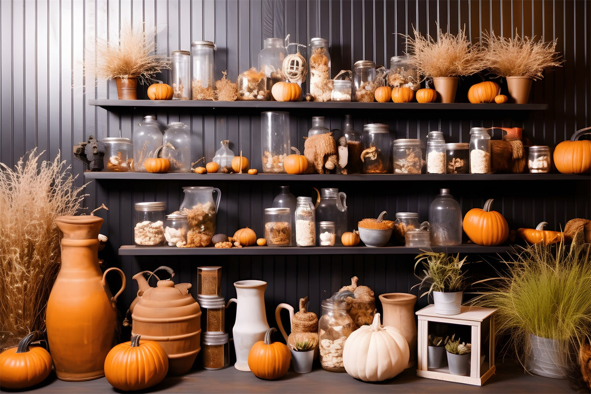 Autumn Pumpkin Jar Shelf Decor Backdrop RR7-267