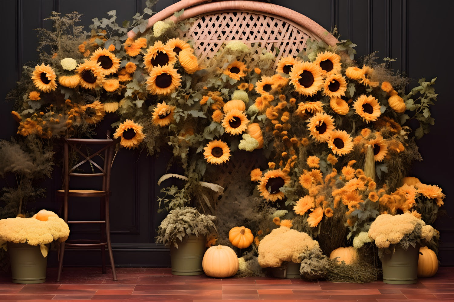 Autumn Sunflower Pumpkin Arch Backdrop RR7-268