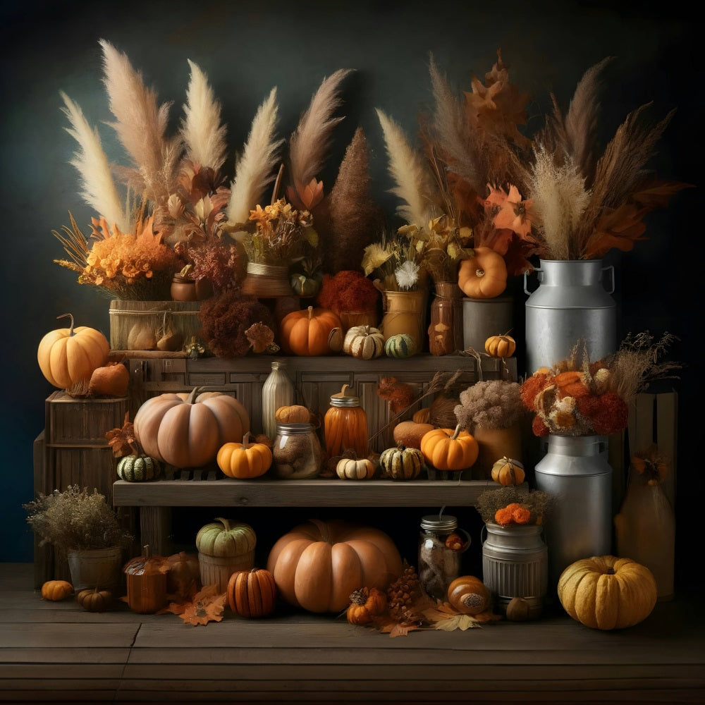 Rustic Autumn Harvest Pumpkin Floral Backdrop RR7-270