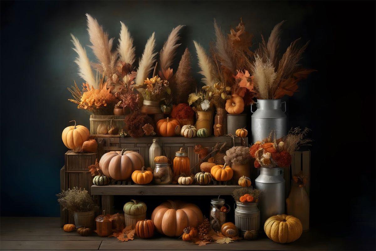 Rustic Autumn Harvest Pumpkin Floral Backdrop RR7-270