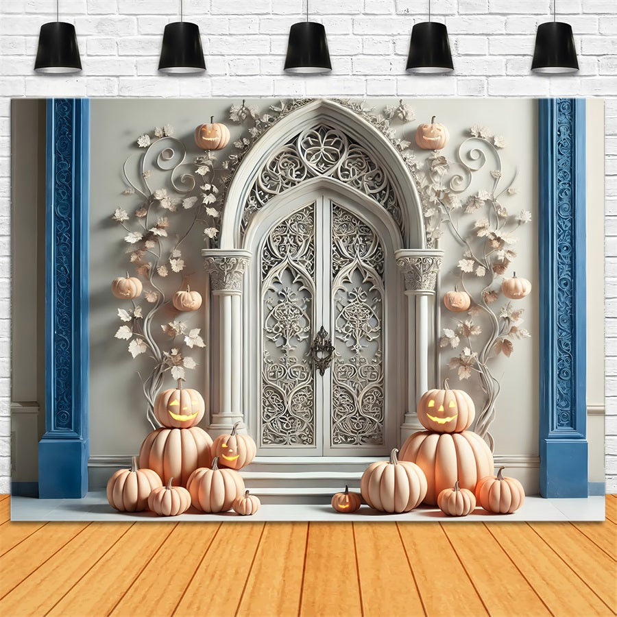 Halloween Pumpkin White Gothic Archway Backdrop RR7-272