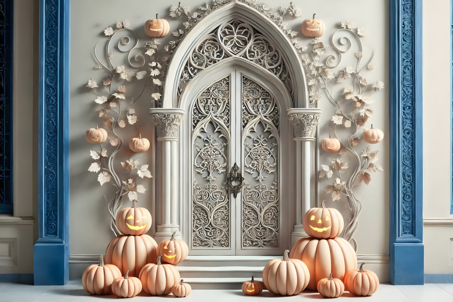 Halloween Pumpkin White Gothic Archway Backdrop RR7-272