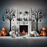 Halloween Pumpkin Lanterns Spider Fireplace Backdrop RR7-274