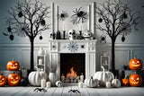 Halloween Pumpkin Lanterns Spider Fireplace Backdrop RR7-274