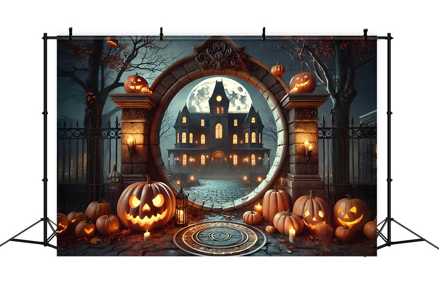 Halloween Pumpkin Haunted Mansion Archway Backdrop RR7-275