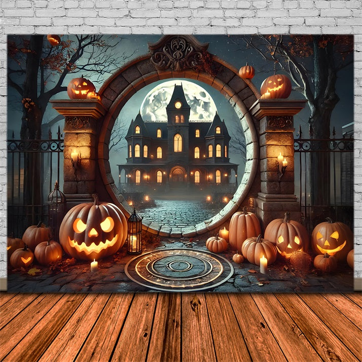 Halloween Pumpkin Haunted Mansion Archway Backdrop RR7-275