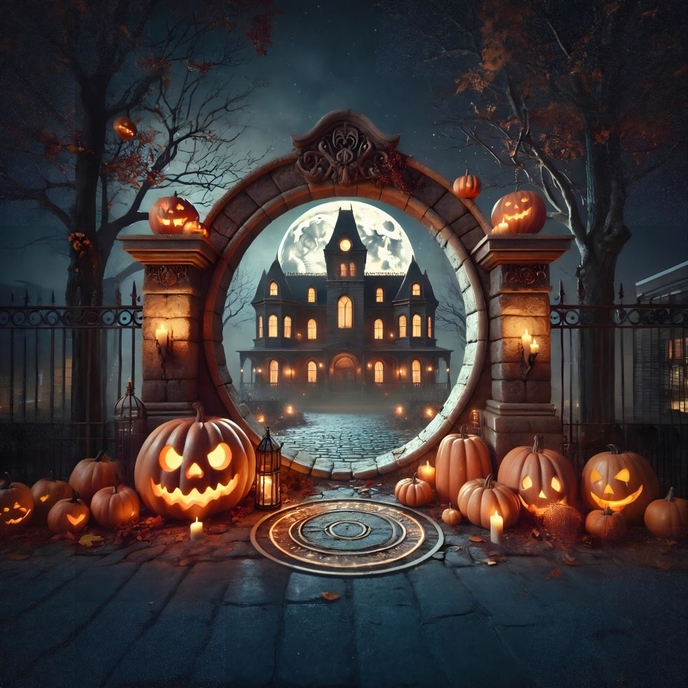 Halloween Pumpkin Haunted Mansion Archway Backdrop RR7-275