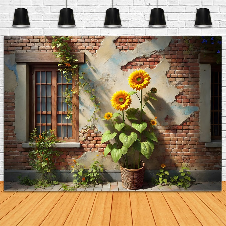 Sunflower Ivy Rustic Brick Wall Backdrop RR7-276