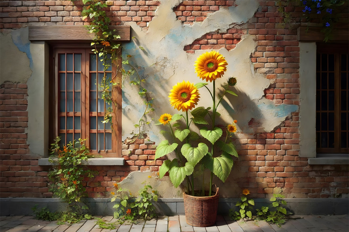 Sunflower Ivy Rustic Brick Wall Backdrop RR7-276