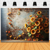 Rustic Brick Wall Sunflowers Fall Leaves Backdrop RR7-277