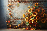 Rustic Brick Wall Sunflowers Fall Leaves Backdrop RR7-277