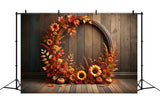 Autumn Floral Arch Pumpkin Wooden Backdrop RR7-279