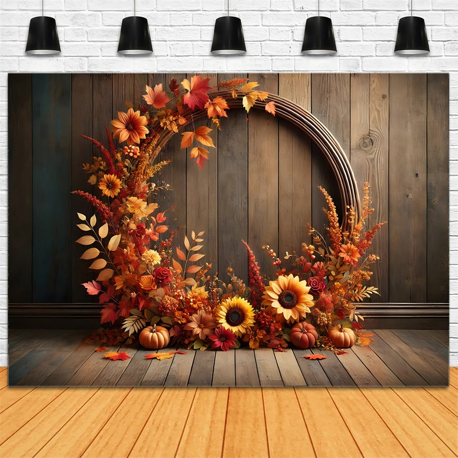 Autumn Floral Arch Pumpkin Wooden Backdrop RR7-279