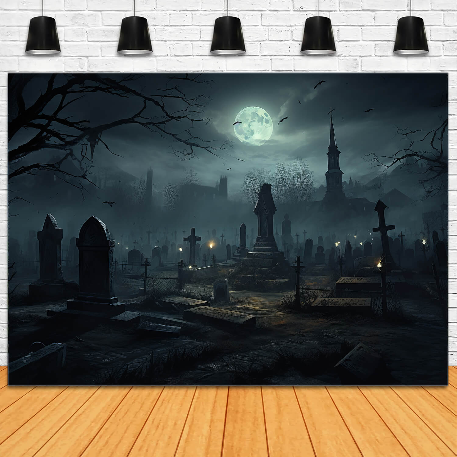 Halloween Spooky Night Graveyard Tombstones Backdrop RR7-28