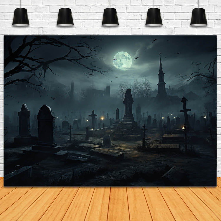 Halloween Spooky Night Graveyard Tombstones Backdrop RR7-28 – Dbackdrop