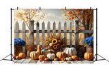 Fall Harvest Floral Pumpkin Picket Fence Backdrop RR7-280