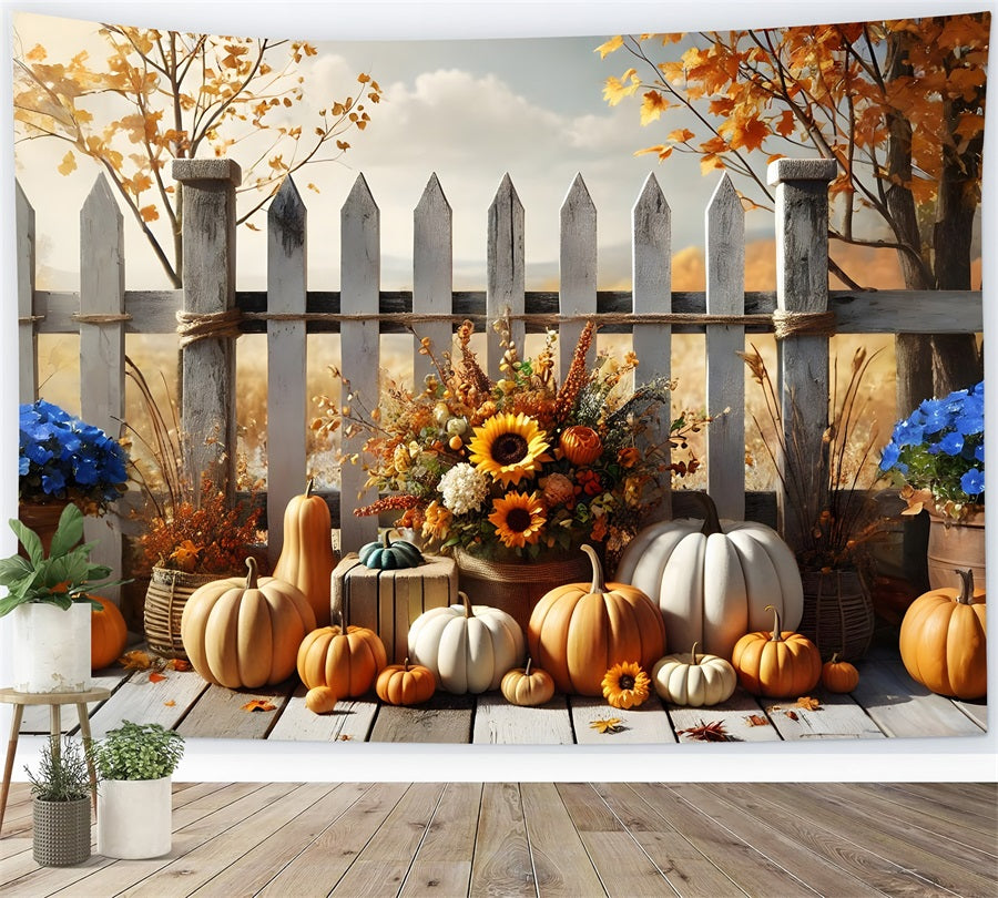 Fall Harvest Floral Pumpkin Picket Fence Backdrop RR7-280