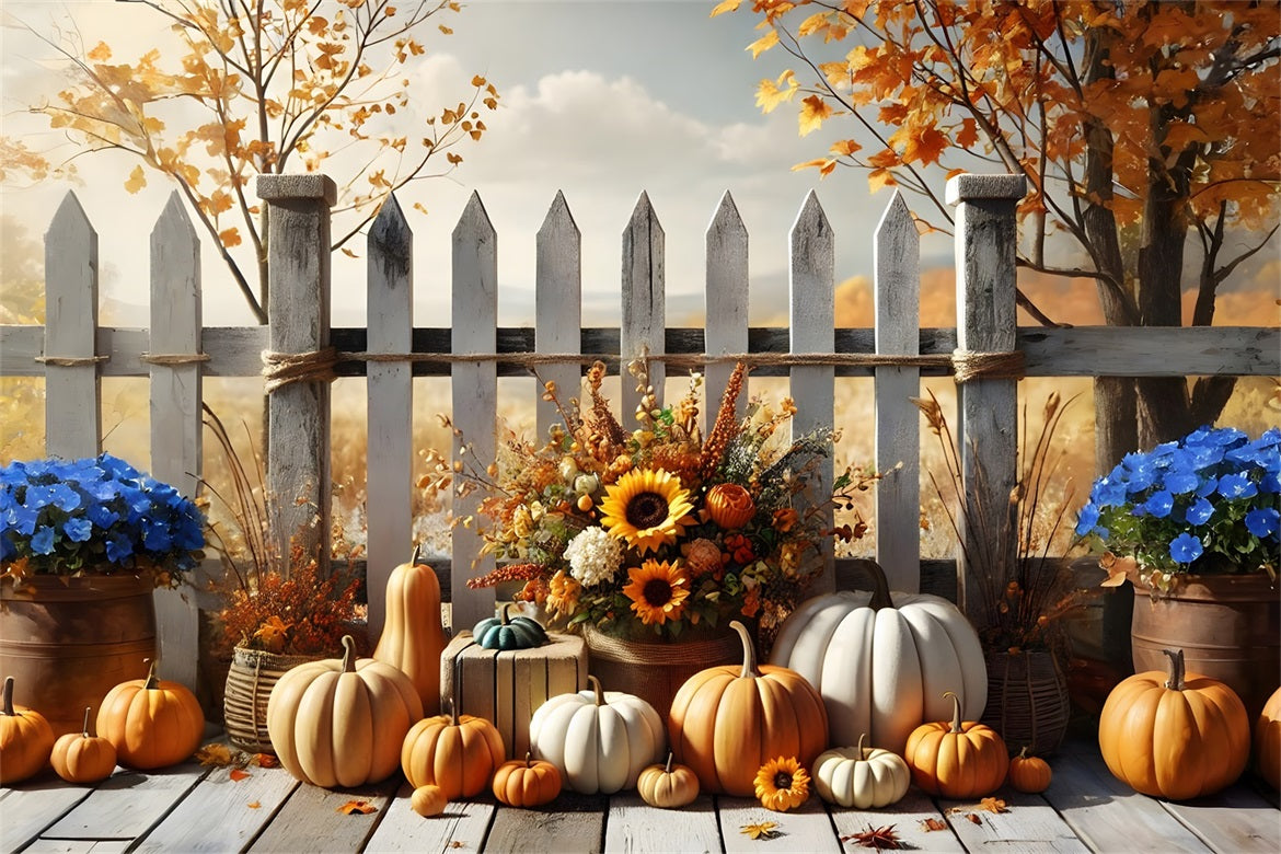 Fall Harvest Floral Pumpkin Picket Fence Backdrop RR7-280