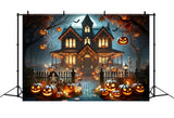 Halloween Pumpkin Lanterns Haunted House Backdrop RR7-281