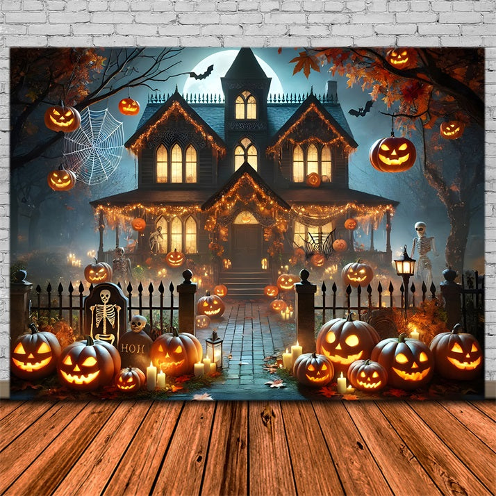 Halloween Pumpkin Lanterns Haunted House Backdrop RR7-281