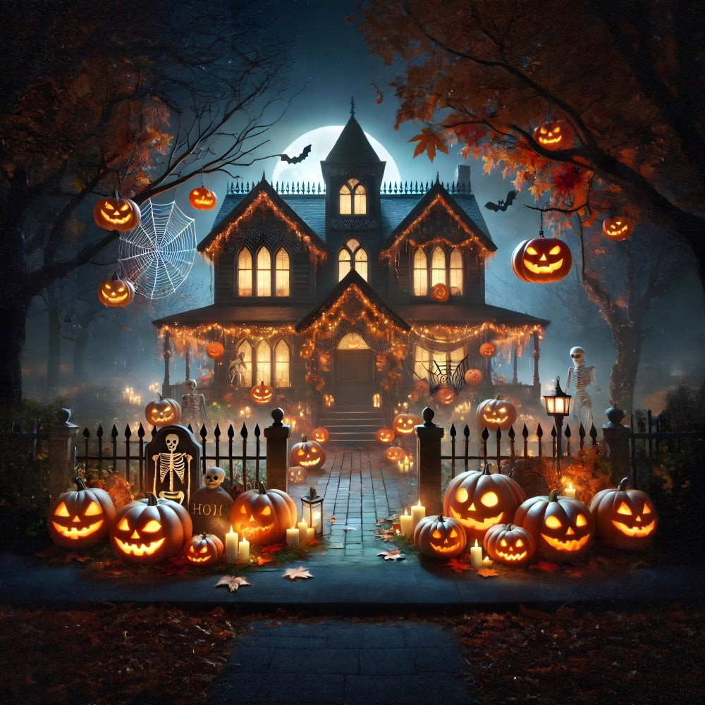 Halloween Pumpkin Lanterns Haunted House Backdrop RR7-281