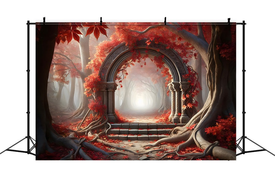 Enchanted Fall Forest Stone Archway Backdrop RR7-283