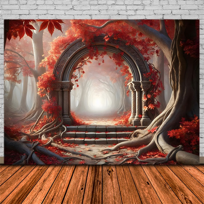 Enchanted Fall Forest Stone Archway Backdrop RR7-283