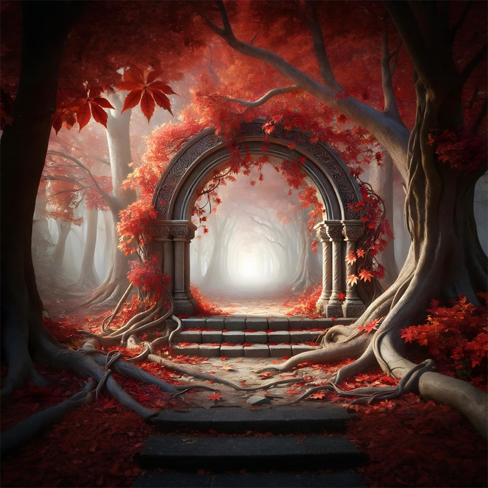 Enchanted Fall Forest Stone Archway Backdrop RR7-283