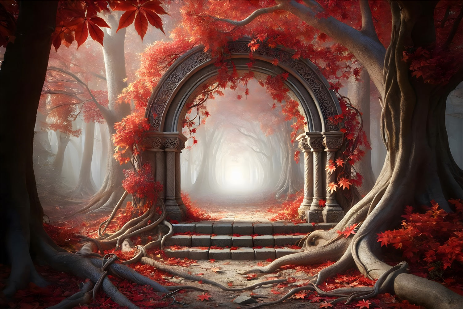 Enchanted Fall Forest Stone Archway Backdrop RR7-283