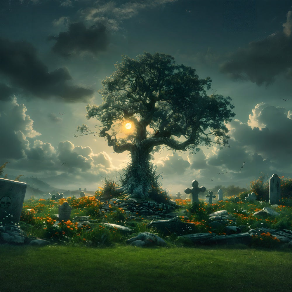 Halloween Enchanted Graveyard Tree Backdrop RR7-286