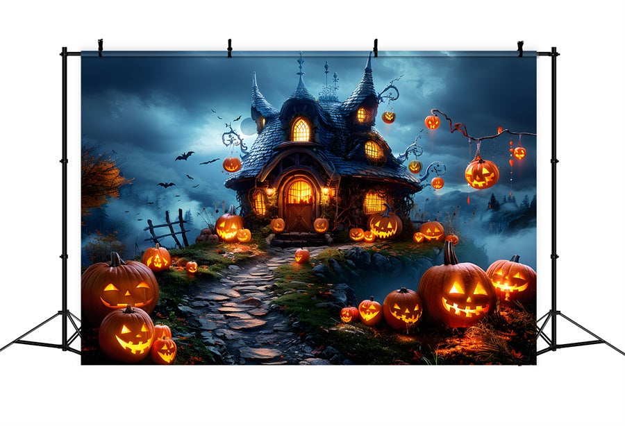 Halloween Pumpkin Lanterns Enchanted Cottage Backdrop RR7-287