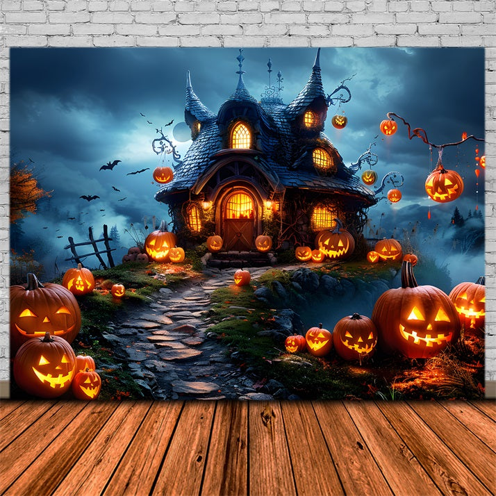 Halloween Pumpkin Lanterns Enchanted Cottage Backdrop RR7-287