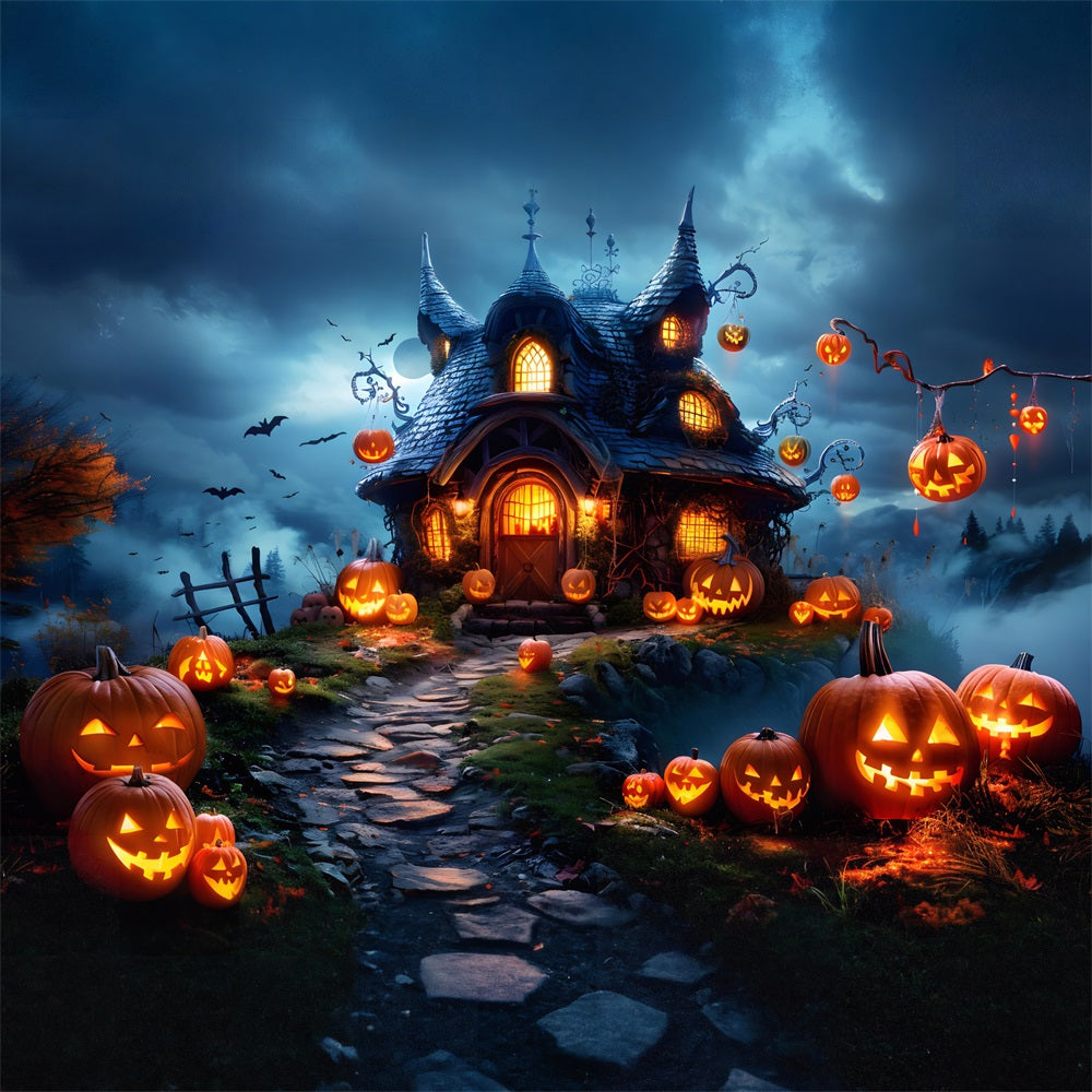 Halloween Pumpkin Lanterns Enchanted Cottage Backdrop RR7-287