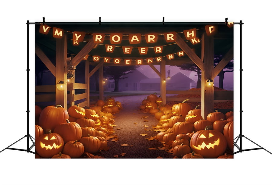 Halloween Pumpkin Festive Barn Pathway Backdrop RR7-288