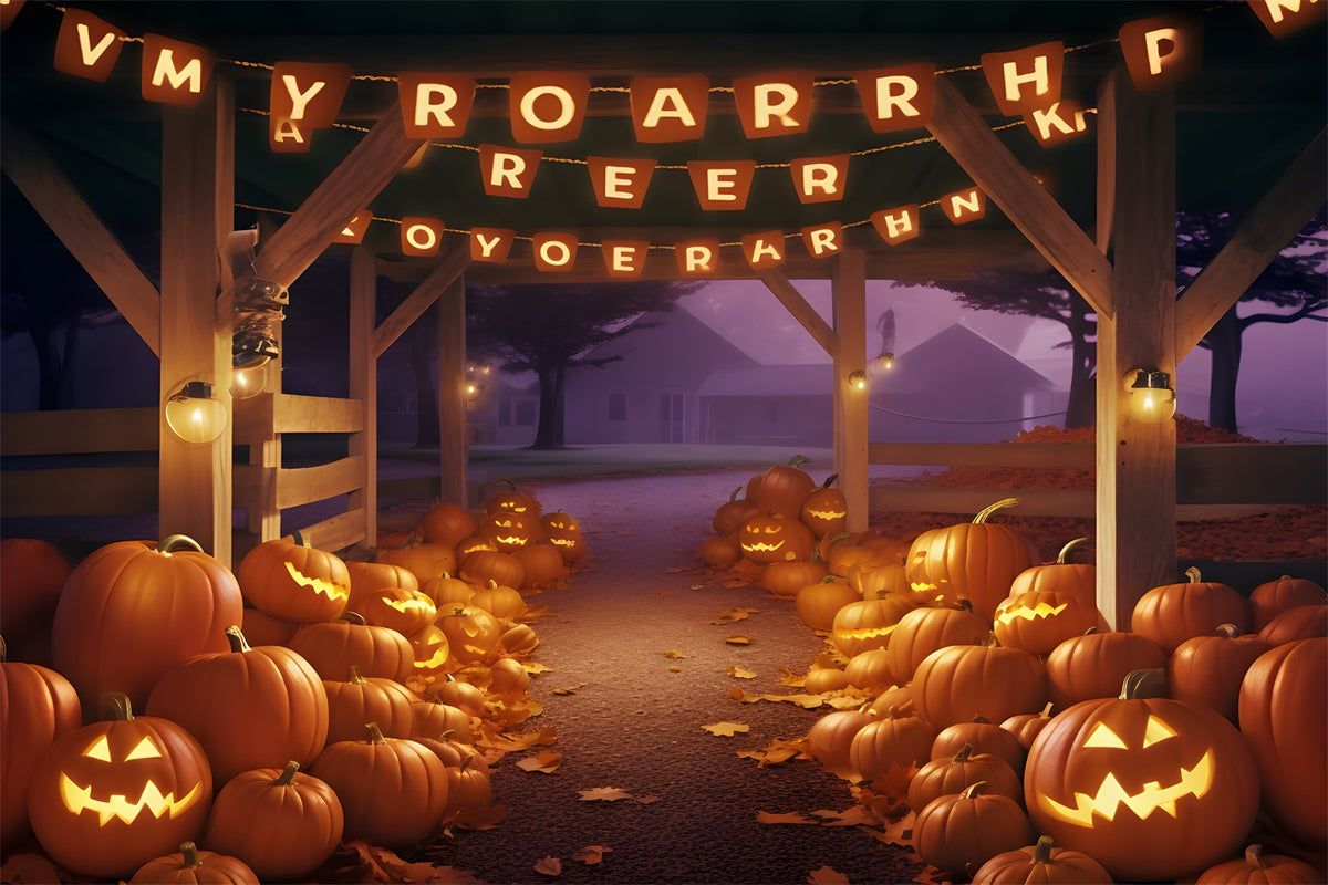 Halloween Pumpkin Festive Barn Pathway Backdrop RR7-288