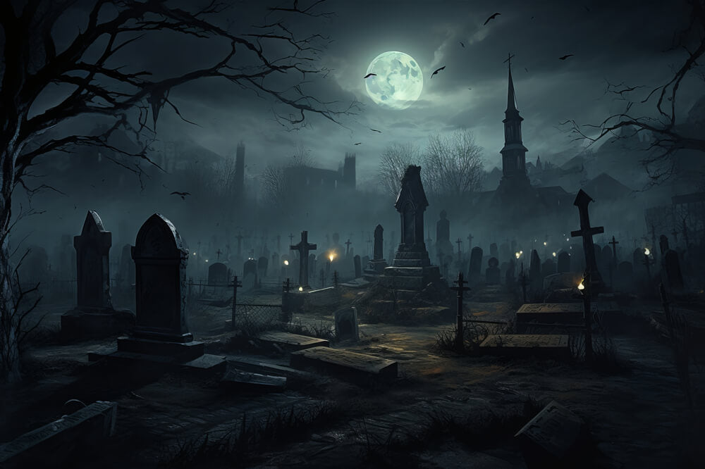 Halloween Spooky Night Graveyard Tombstones Backdrop RR7-28