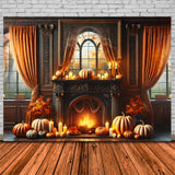 Elegant Fall Fireplace Pumpkins Candles Backdrop RR7-290