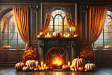 Elegant Fall Fireplace Pumpkins Candles Backdrop RR7-290