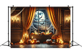 Halloween Pumpkin Lanterns Moonlit Window Backdrop RR7-291